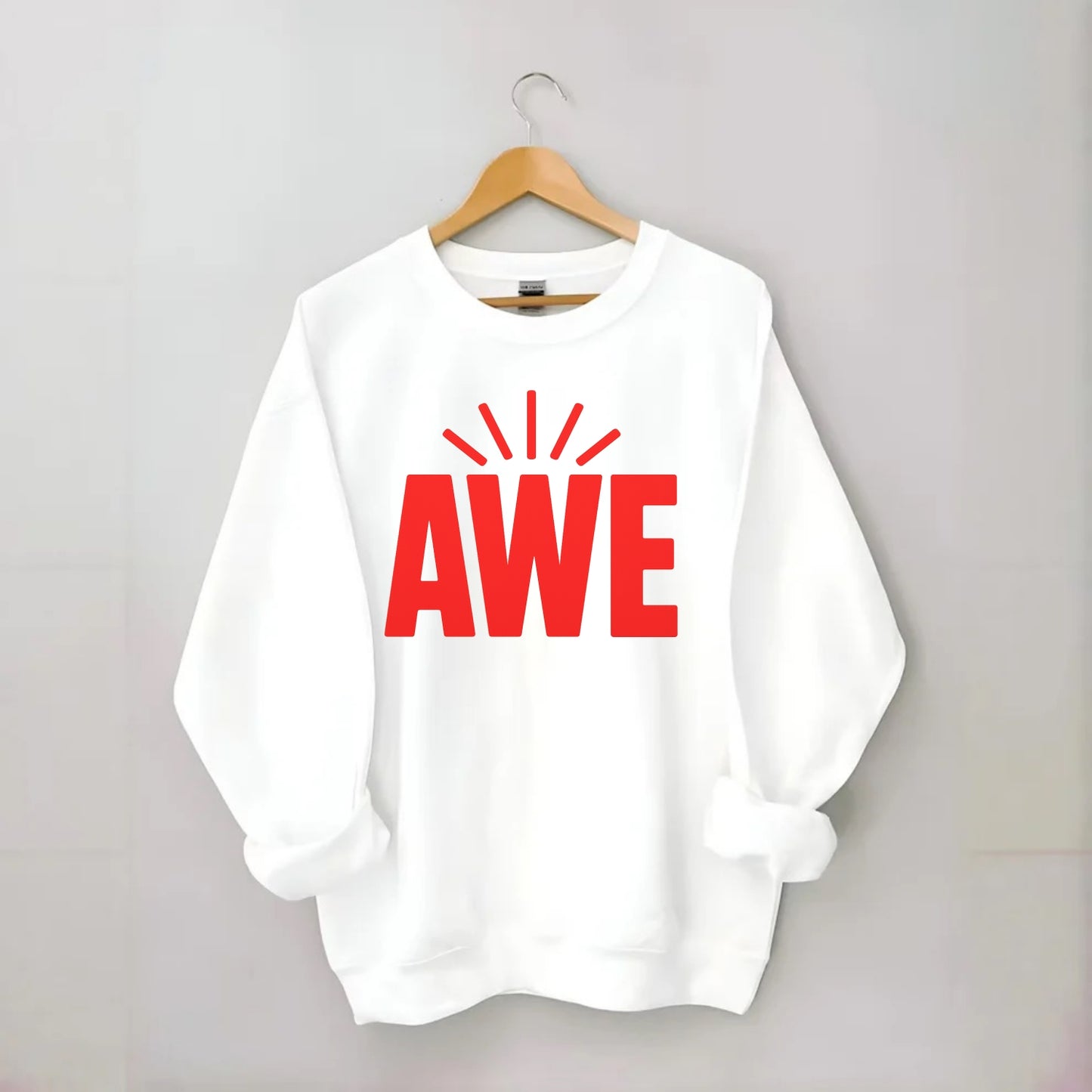 Bold typography design - "AWE" - overwhelming wonder - Crewneck Sweatshirt - white