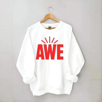 Bold typography design - "AWE" - overwhelming wonder - Crewneck Sweatshirt - white