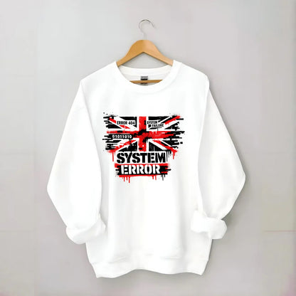 SYSTEM ERROR | Glitch Union Jack pattern | Digital corruption effect | Error - Crewneck Sweatshirt - white