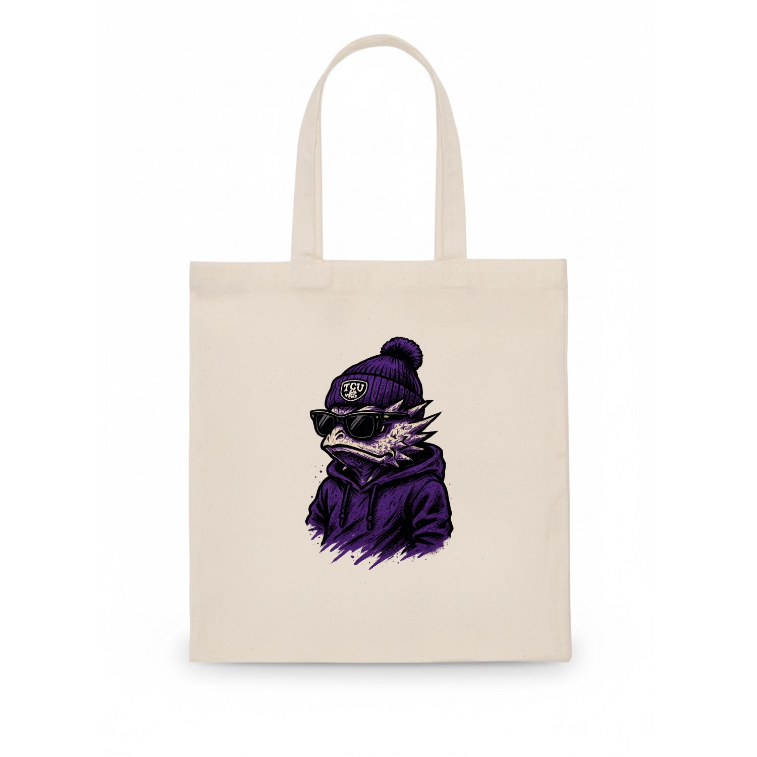 Fort Worth Horned Frog wearing TCU beanie with frog patch - Tote Bag - white