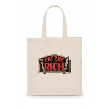 EAT THE RICH - fork and knife with text in red and silver , class war - Tote Bag - white