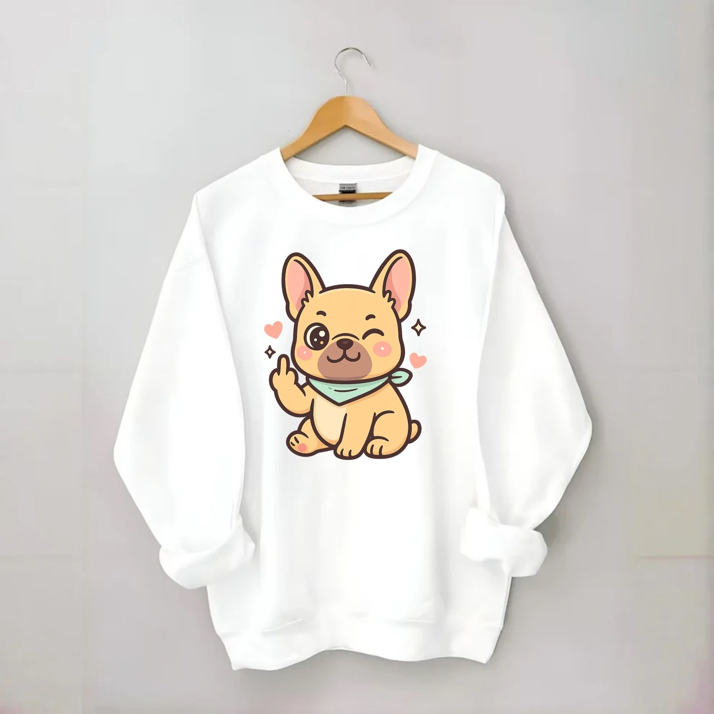 French Bulldog sitting with bat ears up, strong paw with sass - Crewneck Sweatshirt - white