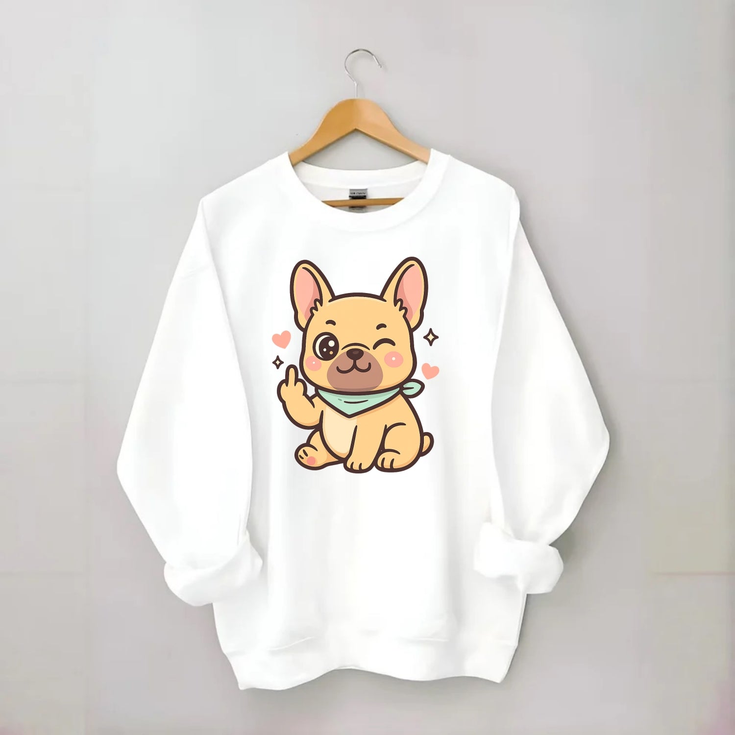French Bulldog sitting with bat ears up, strong paw with sass - Crewneck Sweatshirt - white