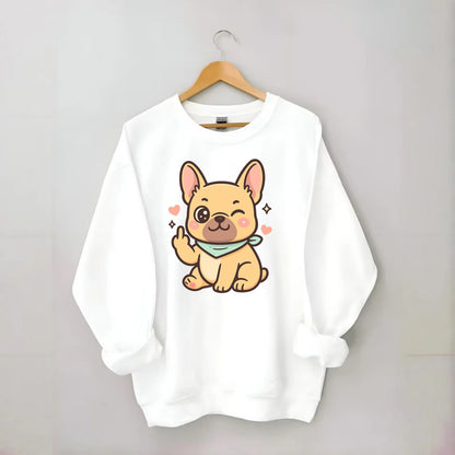 French Bulldog sitting with bat ears up, strong paw with sass - Crewneck Sweatshirt - white