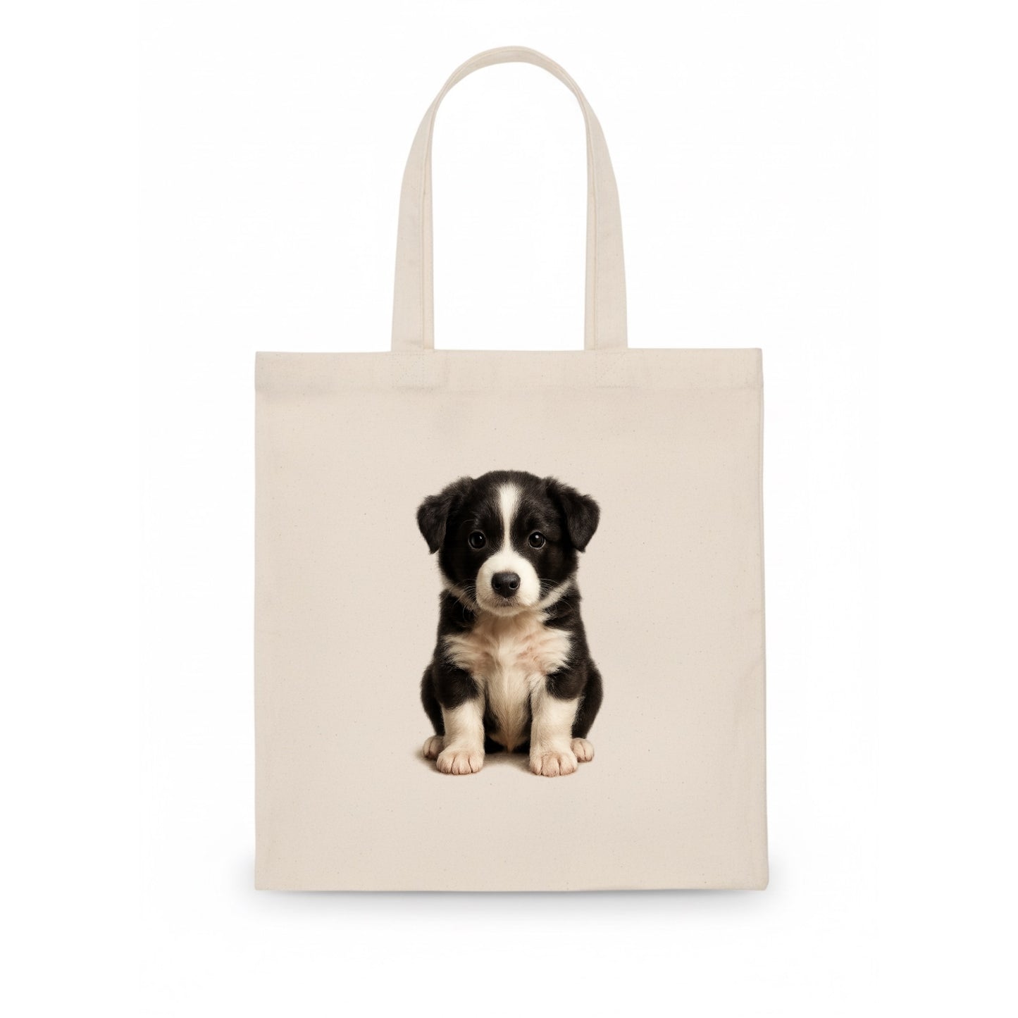 Baby Border Collie Puppy - black and white, intense smart eyes, athletic build, - Tote Bag - white