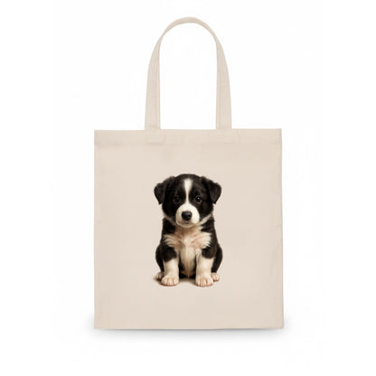Baby Border Collie Puppy - black and white, intense smart eyes, athletic build, - Tote Bag - white