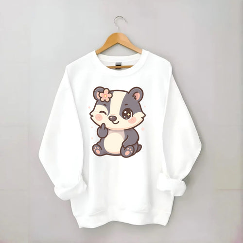 adorable badger with black and white stripes, one paw giving finger - Crewneck Sweatshirt