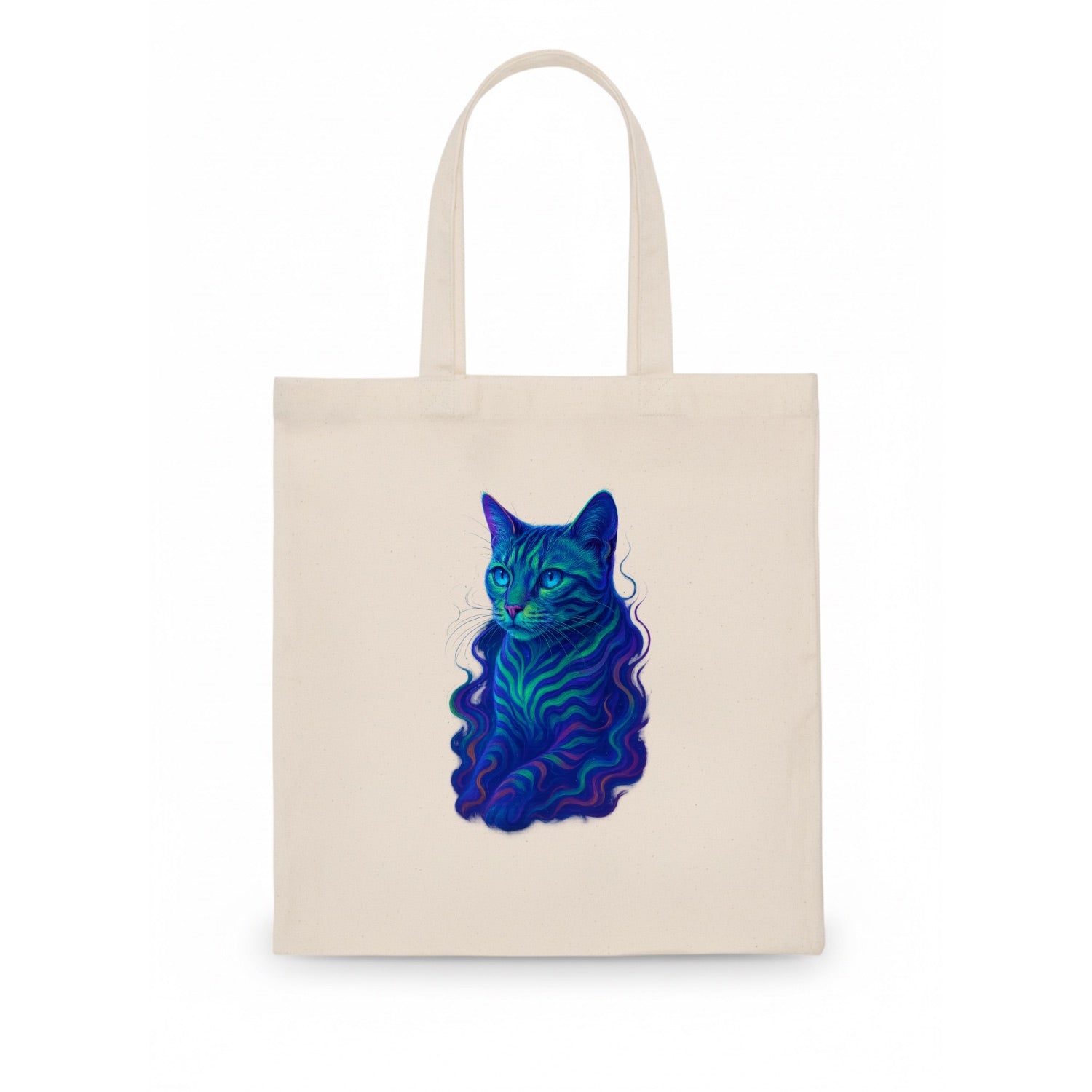 Exotic Bengal cat with aurora borealis colors flowing through its stripes, green and - Tote Bag - white