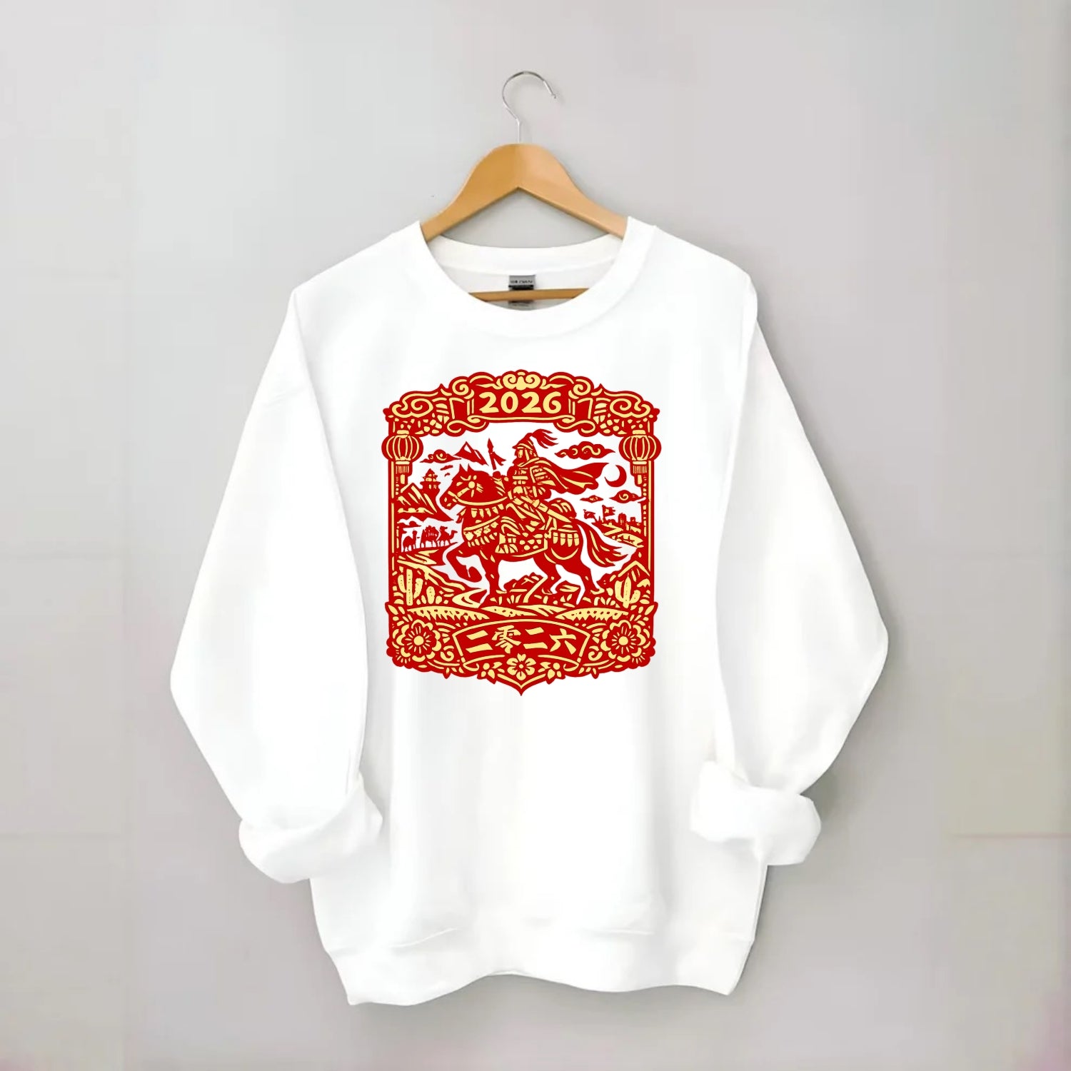 HORSE AND RIDER | Traditional Chinese warrior on horseback | Silk Road - Crewneck Sweatshirt - white