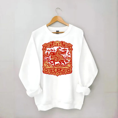 HORSE AND RIDER | Traditional Chinese warrior on horseback | Silk Road - Crewneck Sweatshirt - white