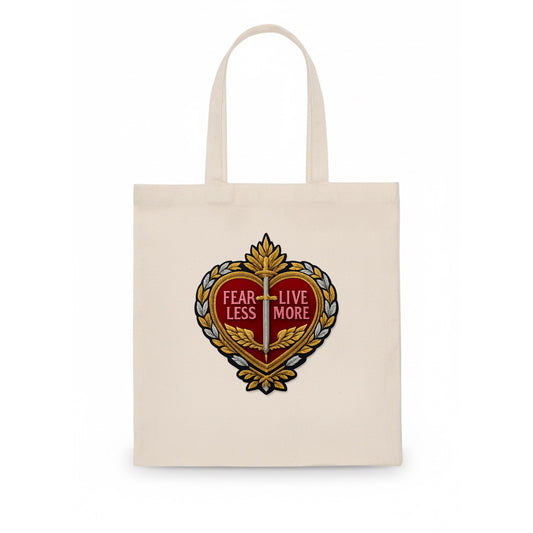 FEAR LESS LIVE MORE - heart with text in red , courage - Tote Bag - white