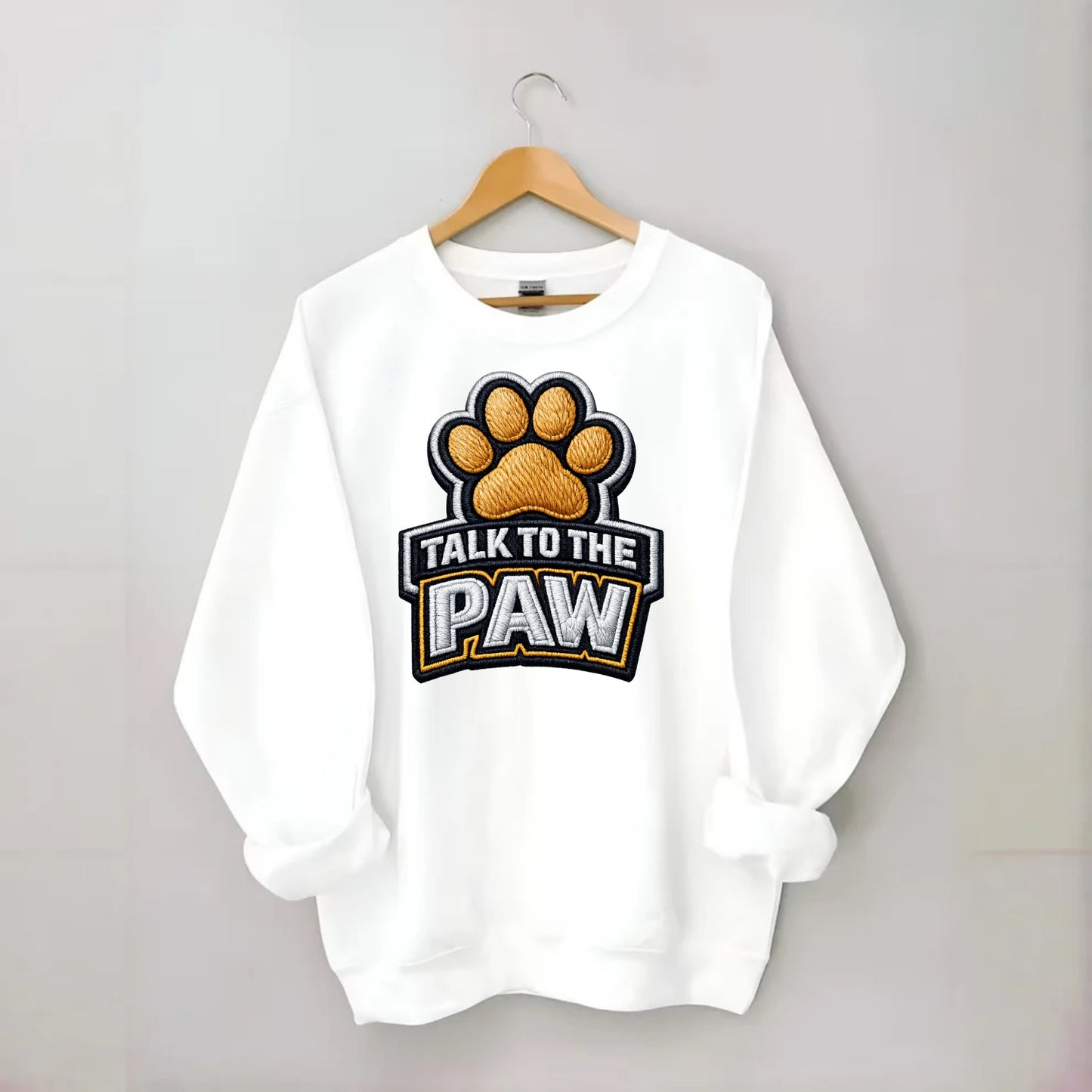TALK TO THE PAW - raised paw in tan , sassy pet - Crewneck Sweatshirt - white