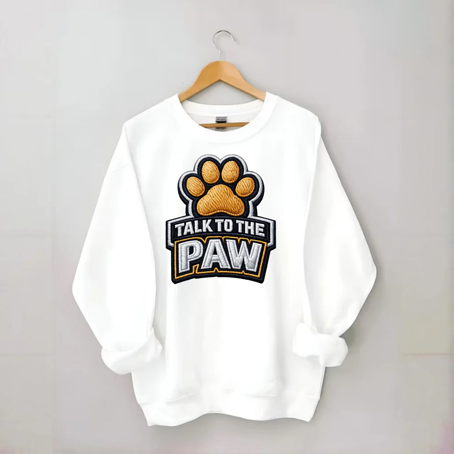 TALK TO THE PAW - raised paw in tan , sassy pet - Crewneck Sweatshirt - white