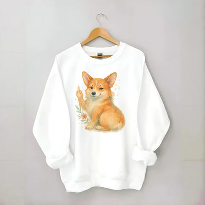 Corgi short legs and fluffy butt, one stubby paw up with sass - Crewneck Sweatshirt - white