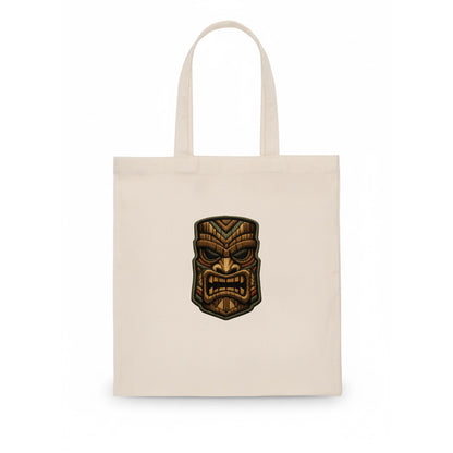 TIKI MASK - carved totem in brown and red , Polynesian - Tote Bag - white