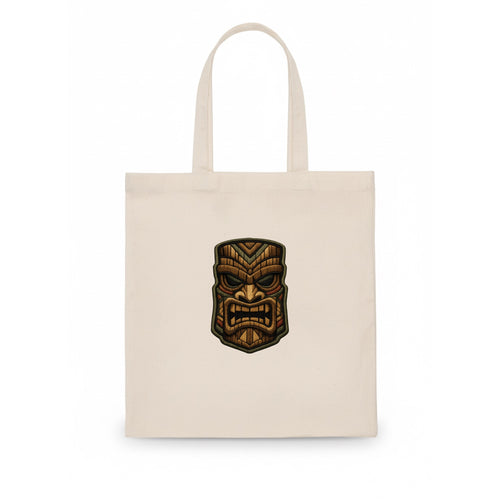 TIKI MASK - carved totem in brown and red , Polynesian - Tote Bag