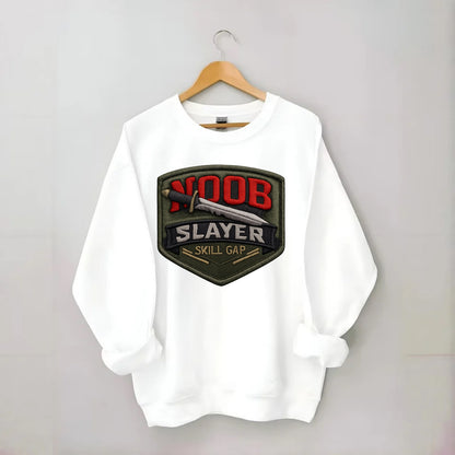NOOB SLAYER - sword through noob text in red and silver , skill gap - Crewneck Sweatshirt - white