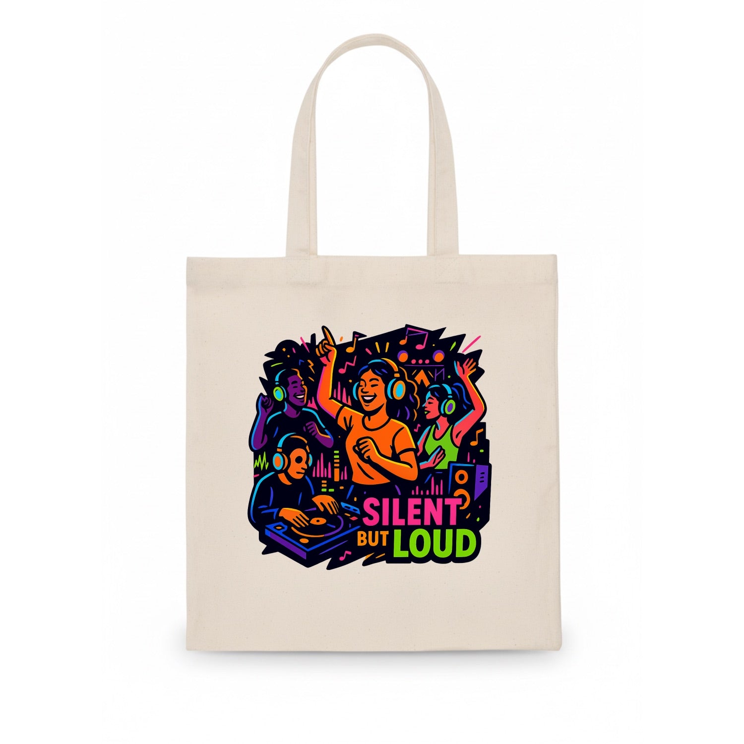 Silent disco dancers with glowing headphones - "Silent But Loud" - unique concert - Tote Bag - white