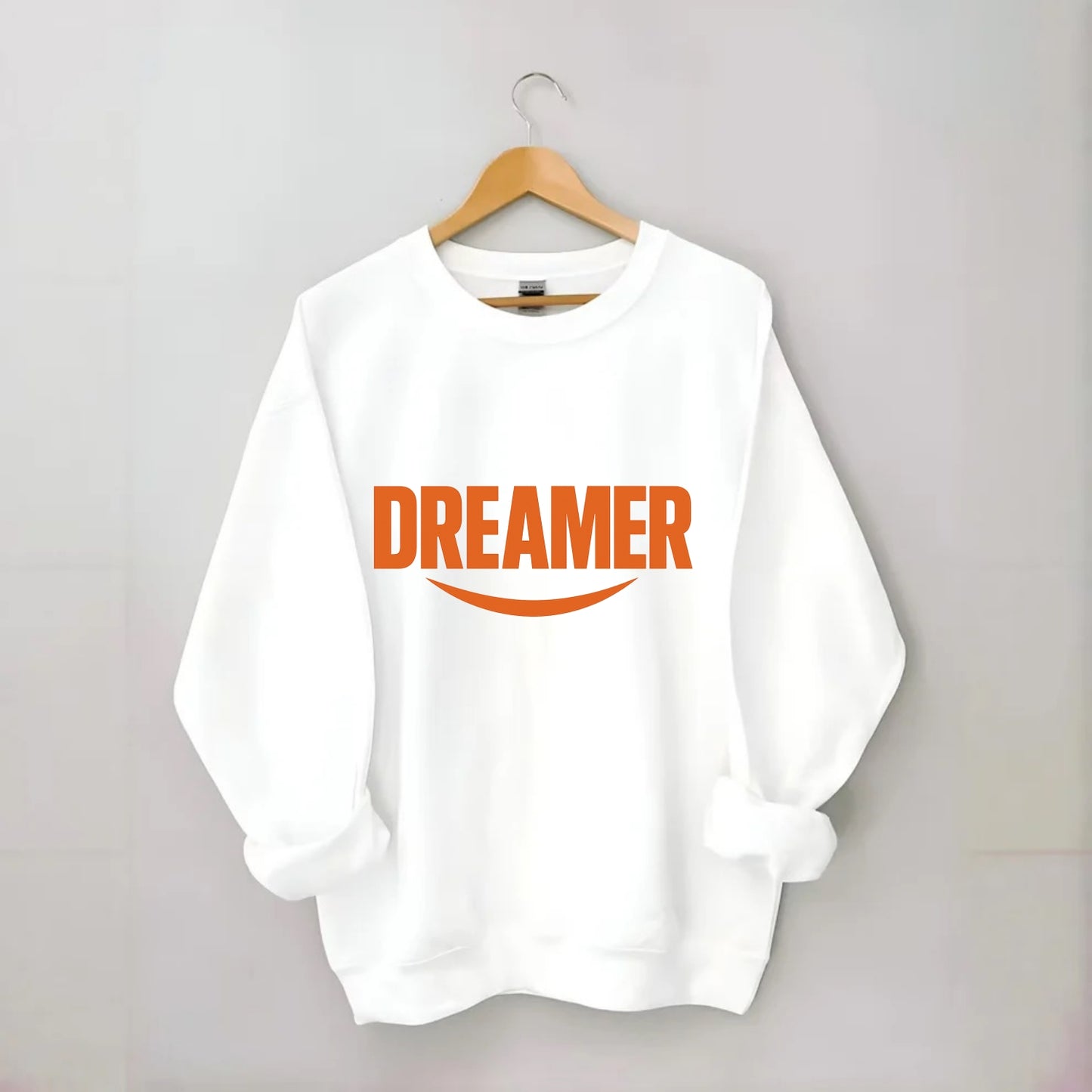 Bold typography design - "DREAMER" - imagination, seeing possibilities - Crewneck Sweatshirt - white