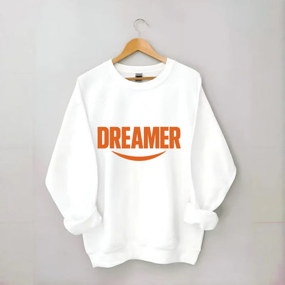 Bold typography design - "DREAMER" - imagination, seeing possibilities - Crewneck Sweatshirt - white