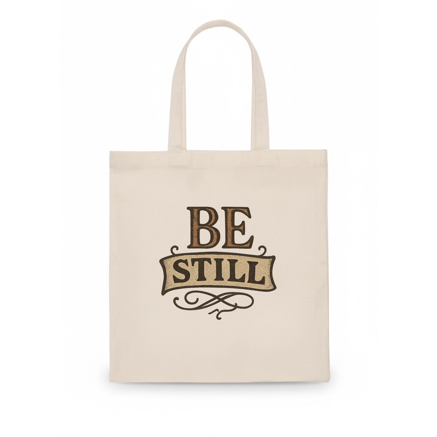 Bold typography design - "BE STILL" - quiet mind, meditation, inner peace - Tote Bag - white