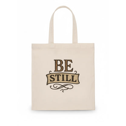 Bold typography design - "BE STILL" - quiet mind, meditation, inner peace - Tote Bag - white