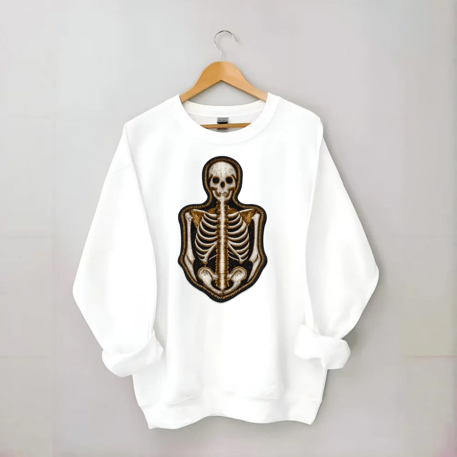 SKELETON BONES - skeletal system in white , anatomy - Crewneck Sweatshirt - white