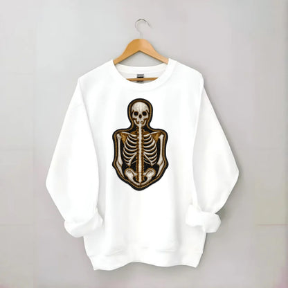 SKELETON BONES - skeletal system in white , anatomy - Crewneck Sweatshirt - white
