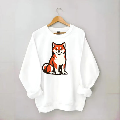 Sitting Shiba Inu Emblem - Crewneck Sweatshirt - white