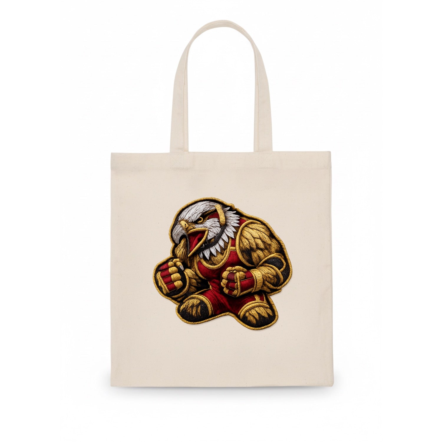 Embroidered patch design - WRESTLING EAGLE - fierce eagle with wrestling singlet in gold - Tote Bag - white