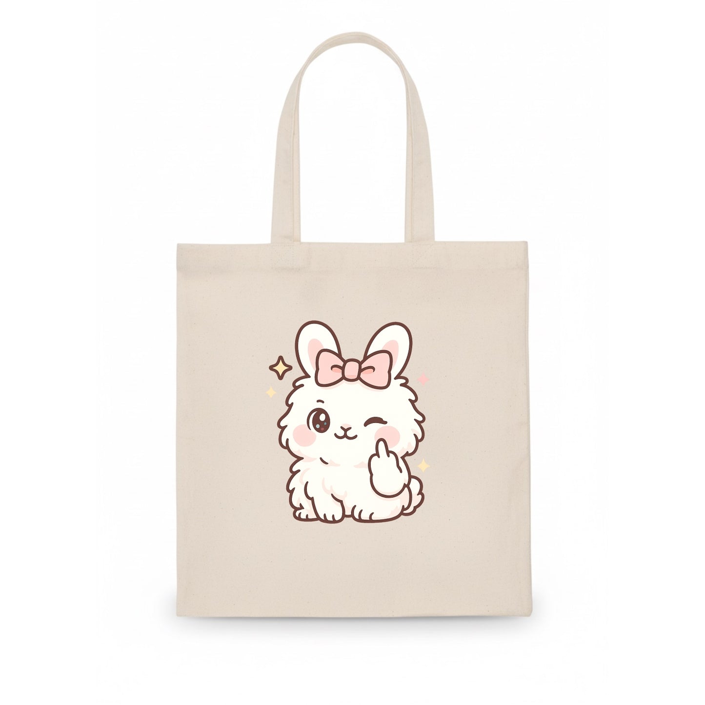 fluffy white angora rabbit with pink bow, one paw delicately flipping off - Tote Bag - white