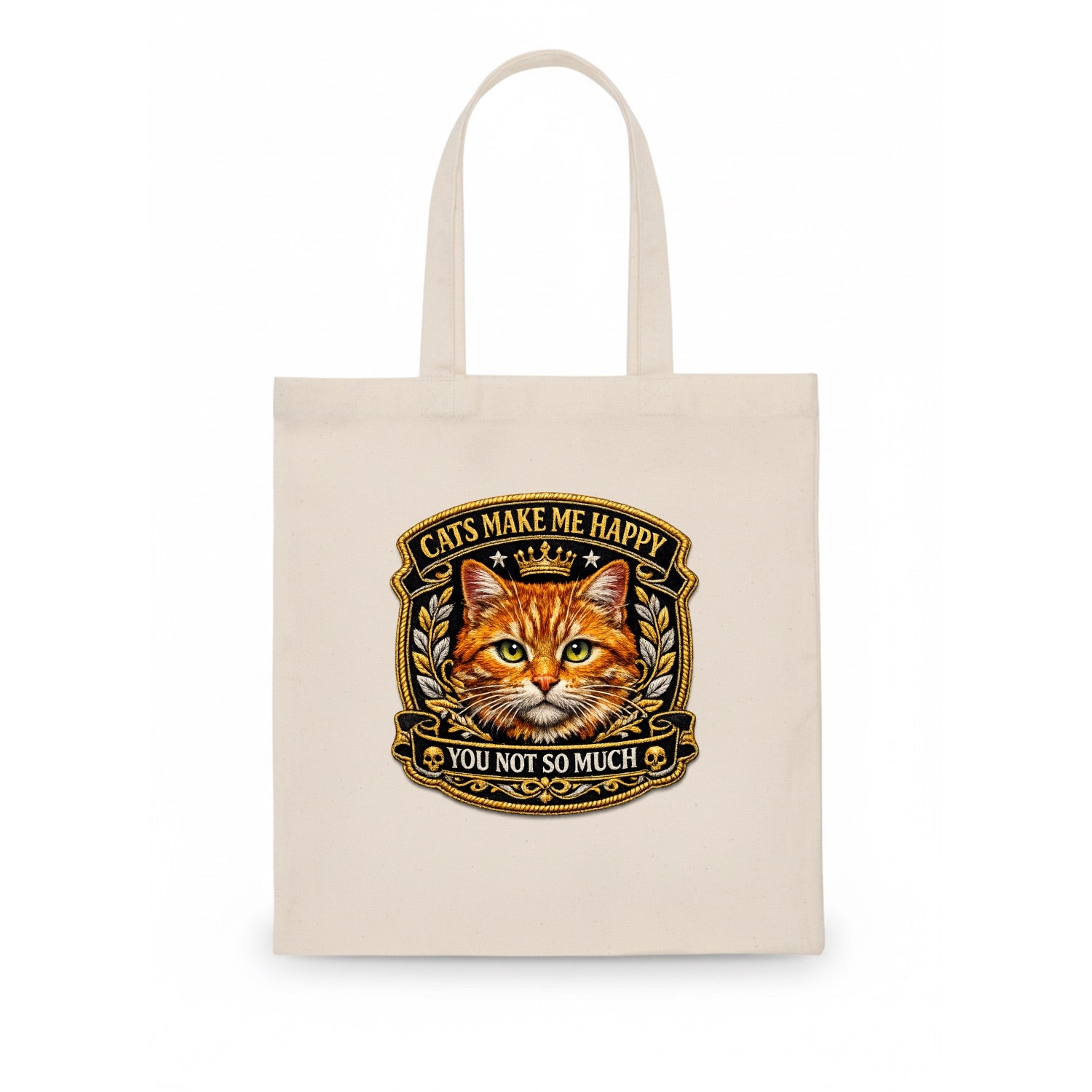 CATS MAKE ME HAPPY YOU NOT SO MUCH - cat face in orange , cat preference - Tote Bag - white