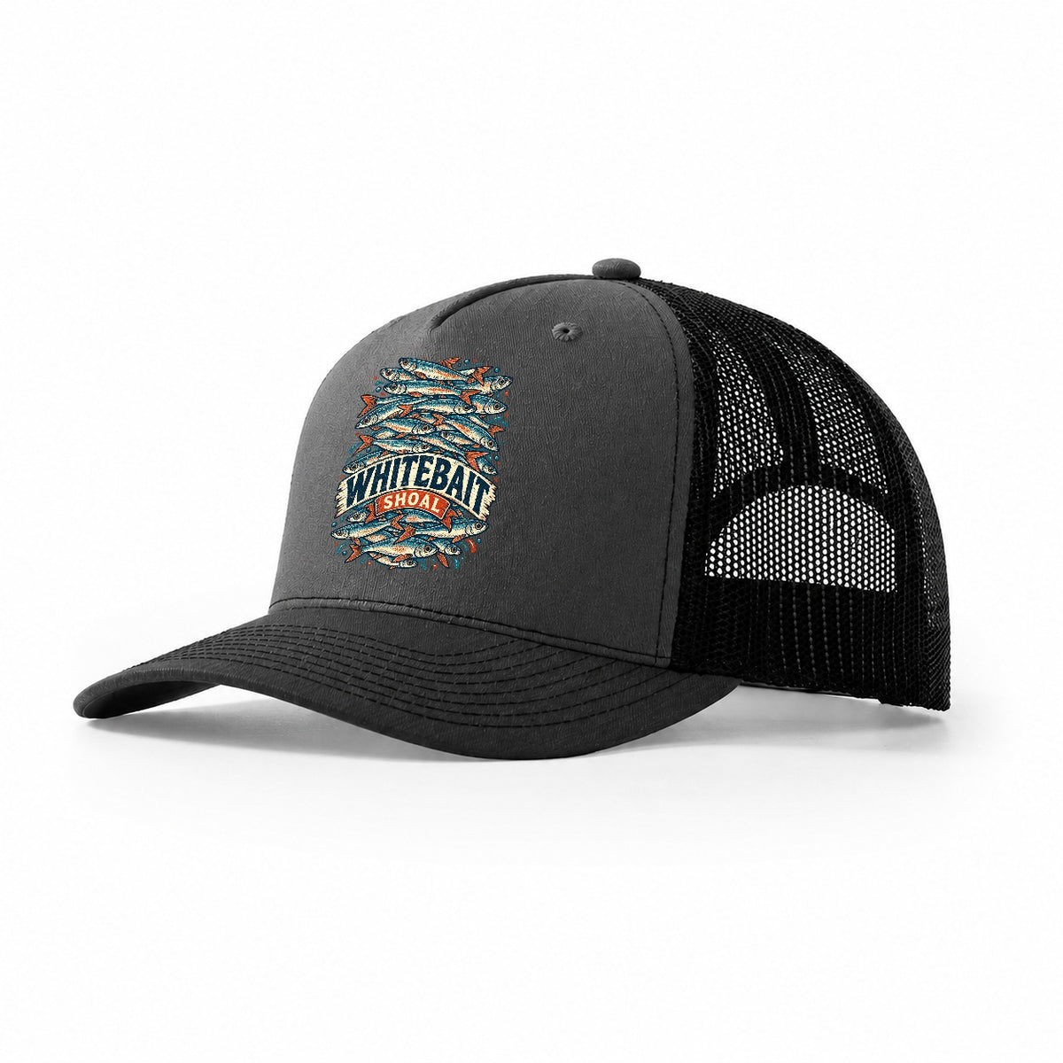 Whitebait Shoal Stack Fishing Club Trucker Hat – Dark Grey Black