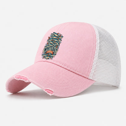 Whitebait Shoal Stack Fishing Club Washed Trucker Hat – Light Pink