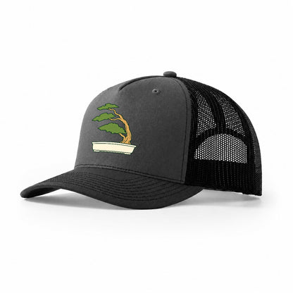 Windswept Juniper Form Bonsai Trucker Hat – Dark Grey Black