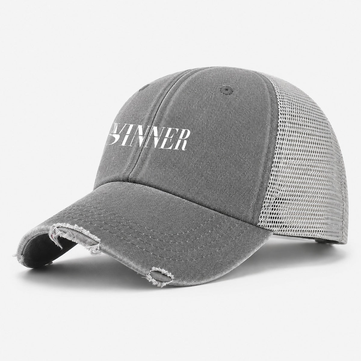Winner Sinner Split Feelings Washed Trucker Hat – Grey