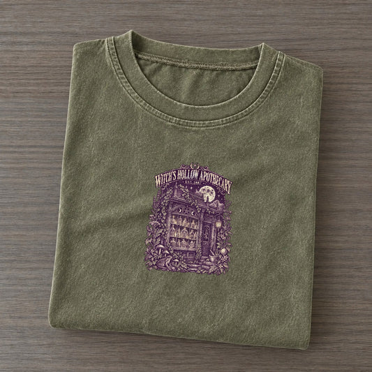 Witch Hollow Apothecary Midnight Haunt Vintage T-shirt – Army Green