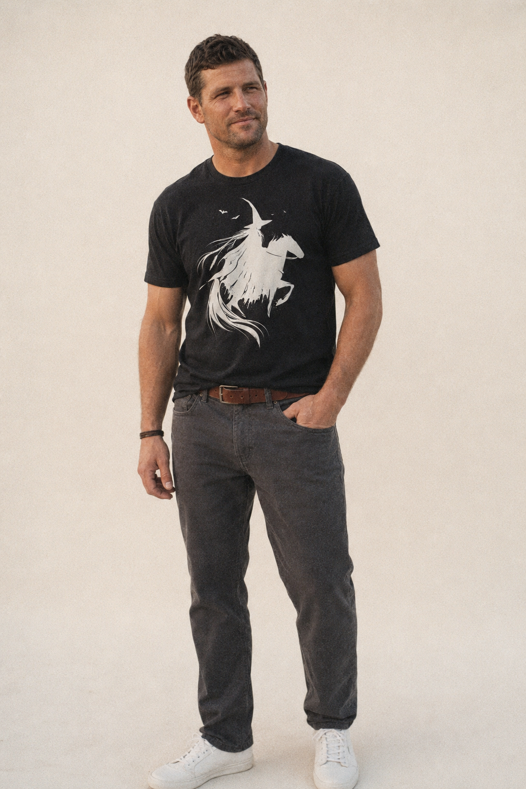 Witch On Horse Classic T-shirt – studio model photo