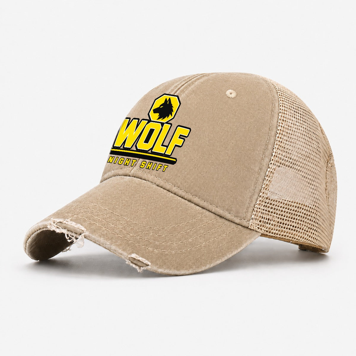 Wolf Night Shift Heavy Duty Washed Trucker Hat – Khaki
