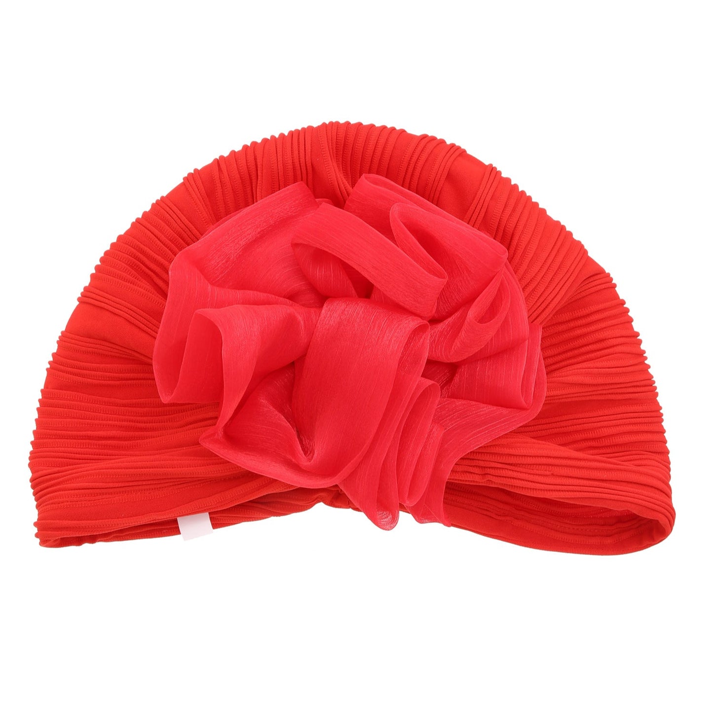 Women'S Big Floral Pleated Turban Hat, High Elasticity Headwrap, Sun Protection Warm Stylish Slouchy Cap - Red