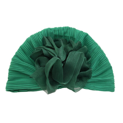 Women'S Big Floral Pleated Turban Hat, High Elasticity Headwrap, Sun Protection Warm Stylish Slouchy Cap - Green