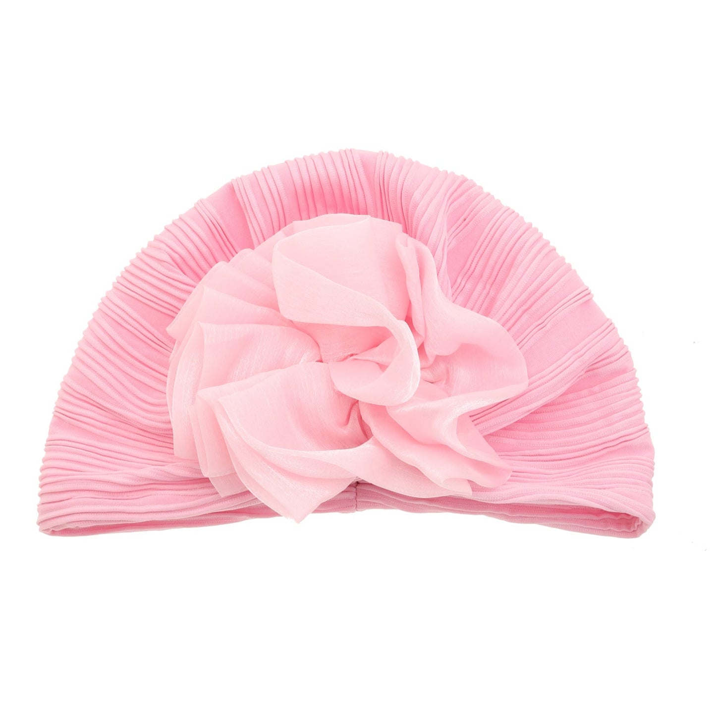 Women'S Big Floral Pleated Turban Hat, High Elasticity Headwrap, Sun Protection Warm Stylish Slouchy Cap - Pink
