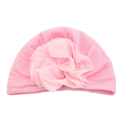 Women'S Big Floral Pleated Turban Hat, High Elasticity Headwrap, Sun Protection Warm Stylish Slouchy Cap - Pink