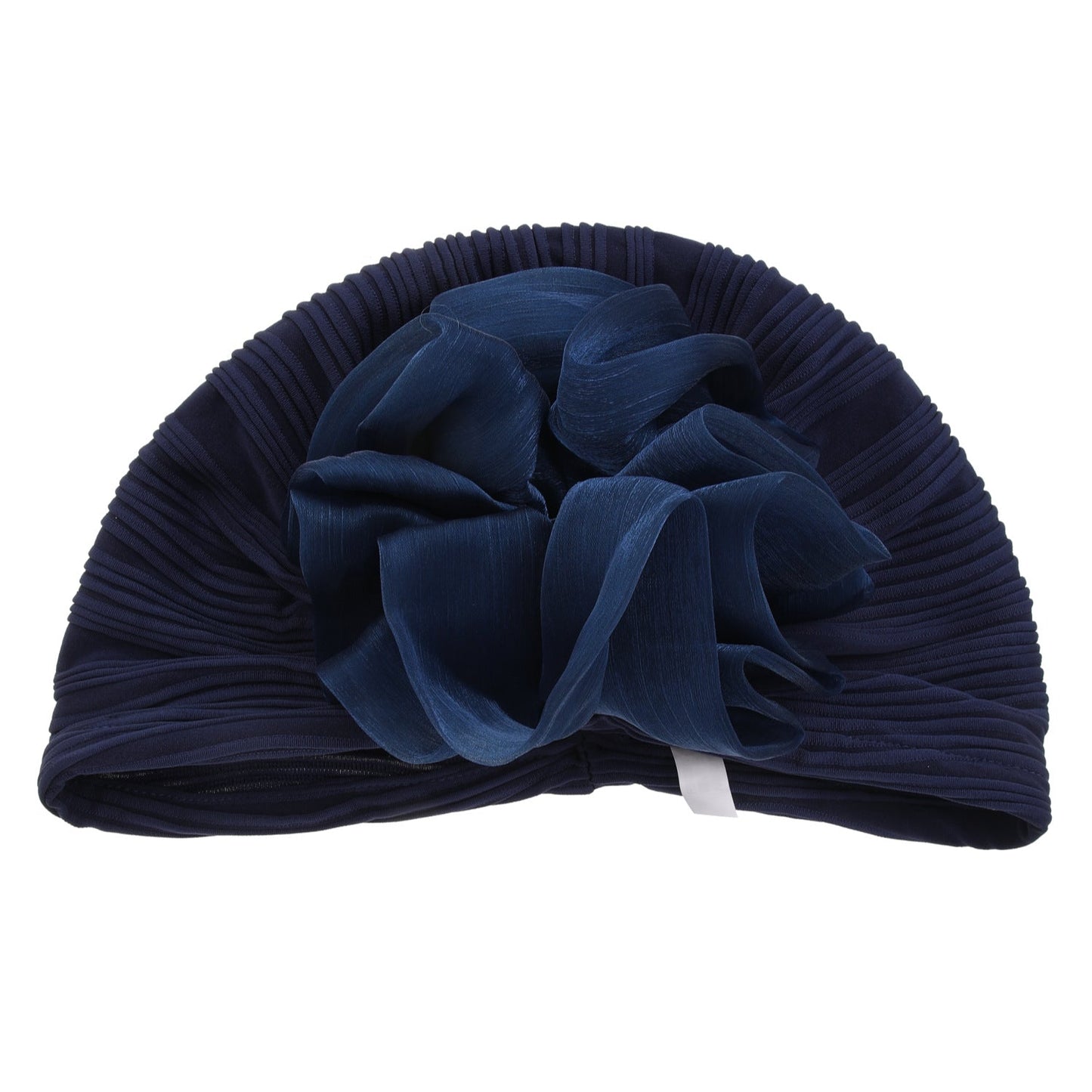 Women'S Big Floral Pleated Turban Hat, High Elasticity Headwrap, Sun Protection Warm Stylish Slouchy Cap - Navy