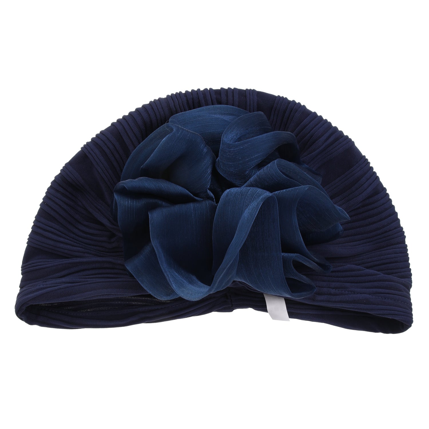 Women'S Big Floral Pleated Turban Hat, High Elasticity Headwrap, Sun Protection Warm Stylish Slouchy Cap - Navy
