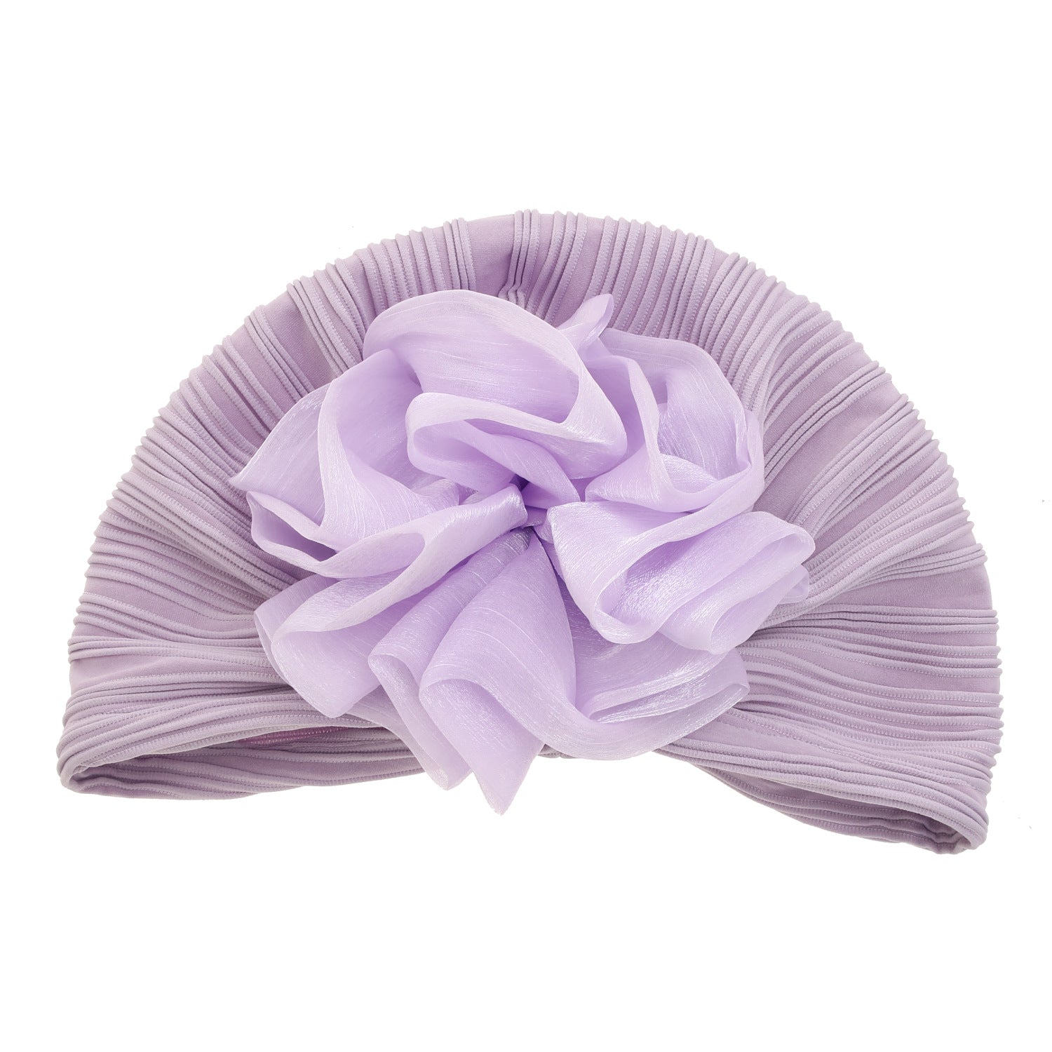 Women'S Big Floral Pleated Turban Hat, High Elasticity Headwrap, Sun Protection Warm Stylish Slouchy Cap - Purple