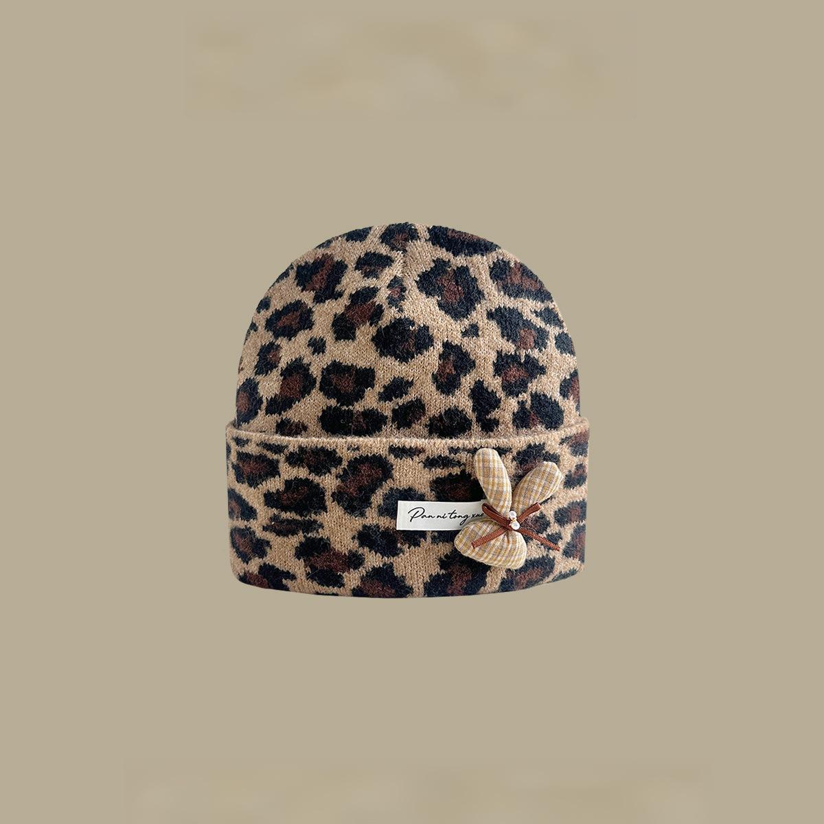 Women'S Leopard Print Beanie With Ear Flaps - Plaid Rabbit & Panni Label