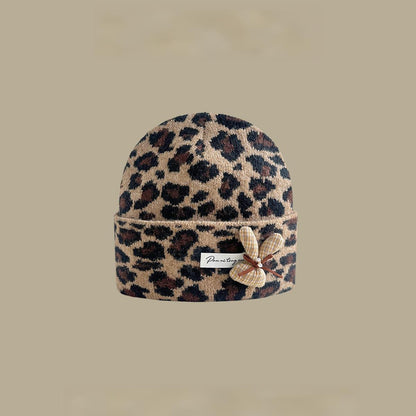Women'S Leopard Print Beanie With Ear Flaps - Plaid Rabbit & Panni Label