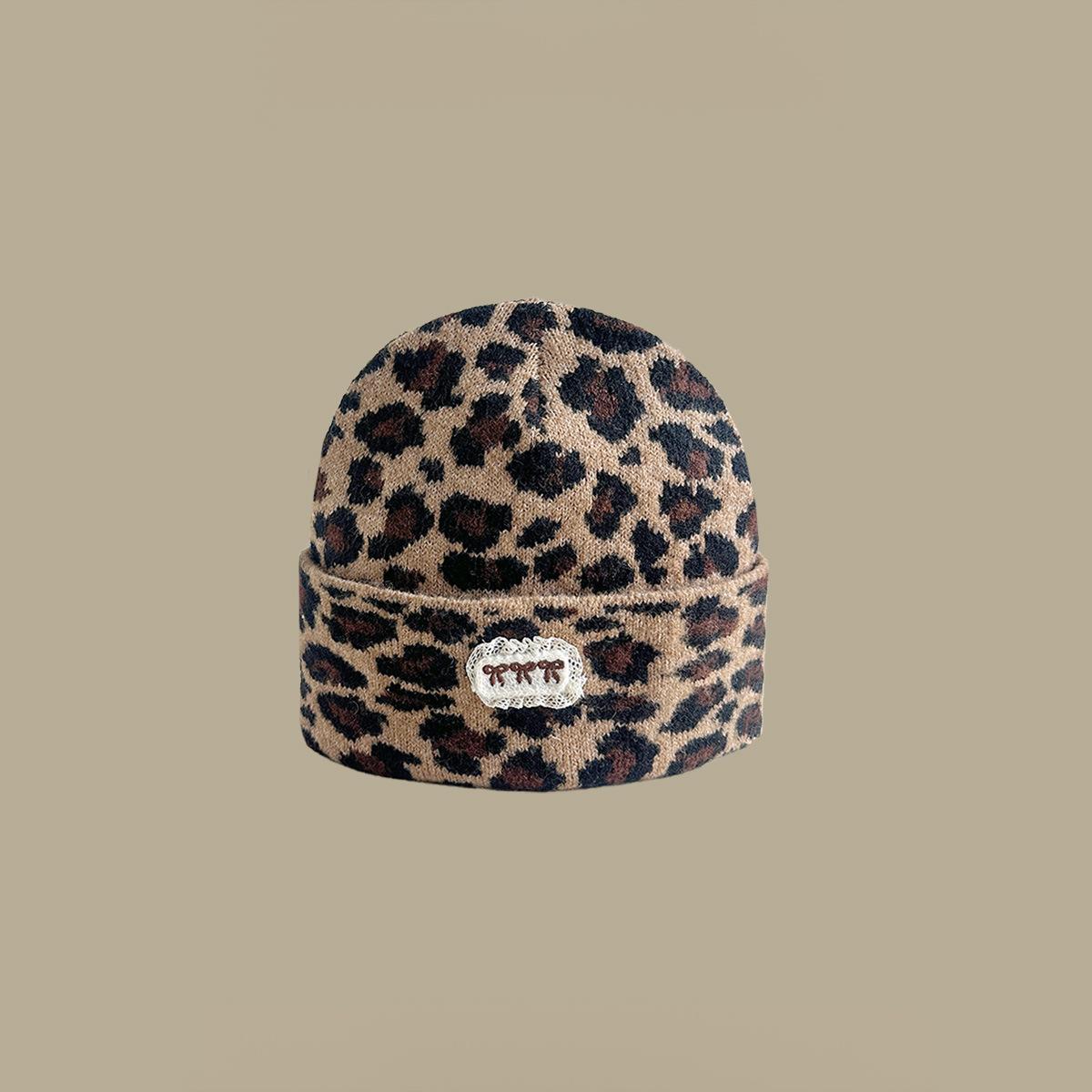 Women'S Leopard Print Beanie With Ear Flaps - Lace Bowknot