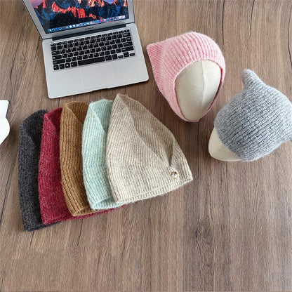 Women's Slouchy Knitted Beanie, Korean Trendy Autumn Winter Warm Ear-Protective Cold Hat